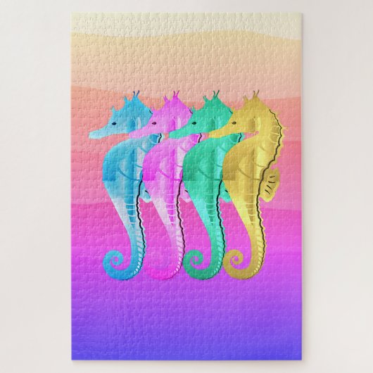 アクア航海の・ピンク・ブルー・金ゴールド・シーホースがピルオを投げる ジグソーパズル (縦)