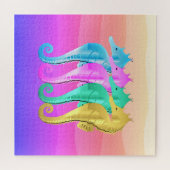 アクア航海の・ピンク・ブルー・金ゴールド・シーホースがピルオを投げる ジグソーパズル (横)