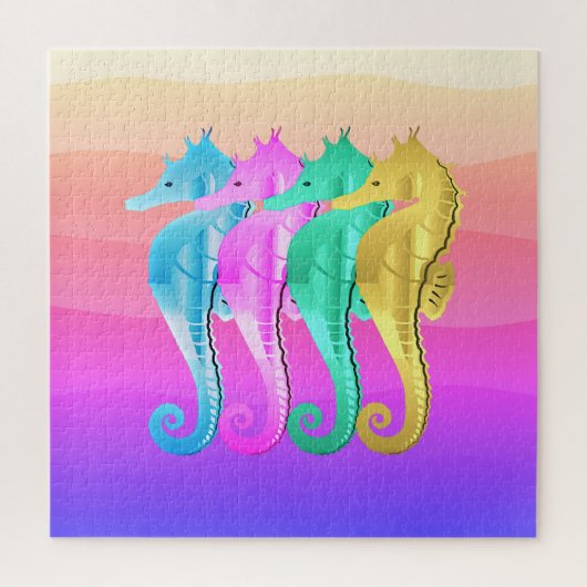 アクア航海の・ピンク・ブルー・金ゴールド・シーホースがピルオを投げる ジグソーパズル (縦)