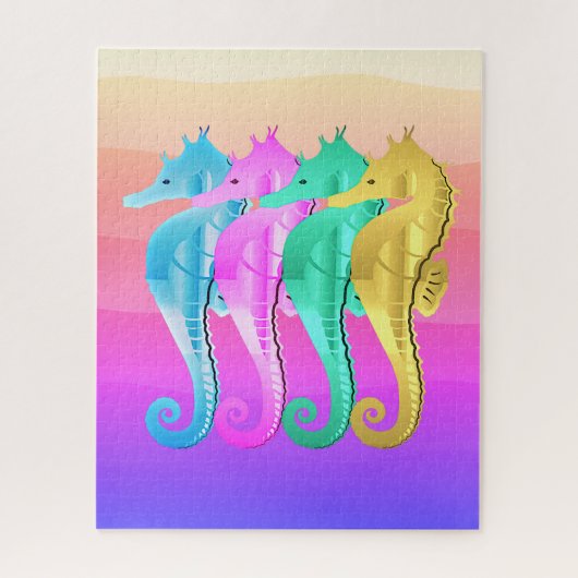 アクア航海の・ピンク・ブルー・金ゴールド・シーホースがピルオを投げる ジグソーパズル (縦)