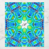 アクア芸術的カラーのシックなマンダラアートワーク ワインラベル (シングルラベル)