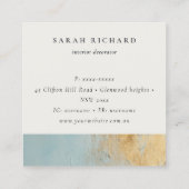 アクア芸術的ブルー金ゴールド油絵を描テクスチャロゴ スクエア名刺 (裏面)