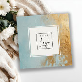 アクア芸術的ブルー金ゴールド油絵を描テクスチャロゴ スクエア名刺