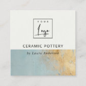 アクア芸術的ブルー金ゴールド油絵を描テクスチャロゴ スクエア名刺 (正面)