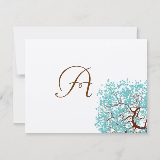 アクア葉スブラウン木モノグラム応答カード 招待状 (裏面)