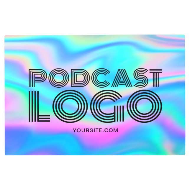 アクア虹色レインボーモダンポッドキャストロゴ メタルプリント (正面)