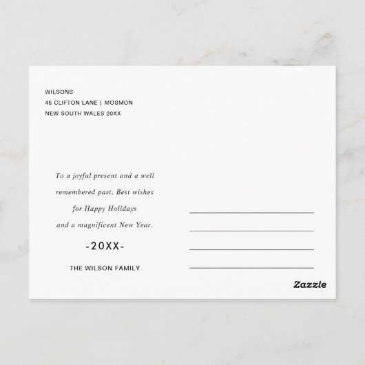 アクア赤面松の木の雪のオーバーレイ写真クリスマス ポストカード (裏面)