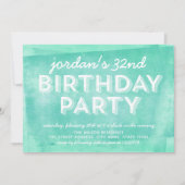 アクア転がターコイズインクエイジ誕生日 招待状 (正面)