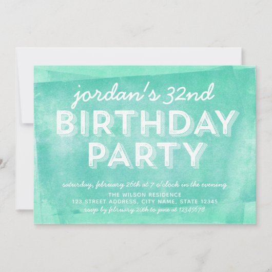 アクア転がターコイズインクエイジ誕生日 招待状 (正面)