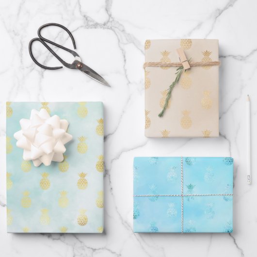 アクア金ゴールドグラムトロピカルパイナップル ラッピングペーパーシート (正面)