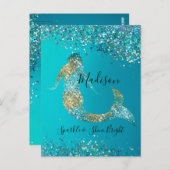 アクア金ゴールドグリッタースパークルマーメイド ポストカード (正面/裏面)