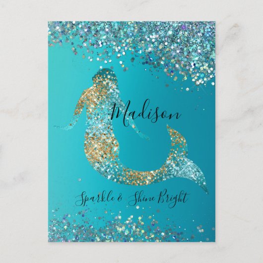 アクア金ゴールドグリッタースパークルマーメイド ポストカード (正面)