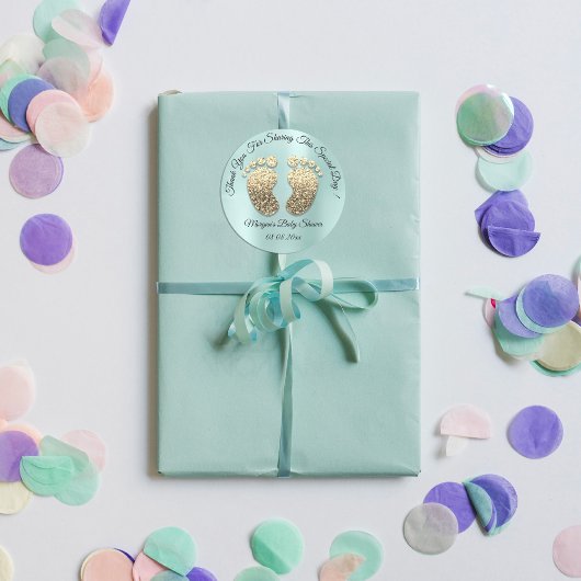 アクア金ゴールドグリッター足ベビーシャワー感謝してい賛成 ラウンドシール