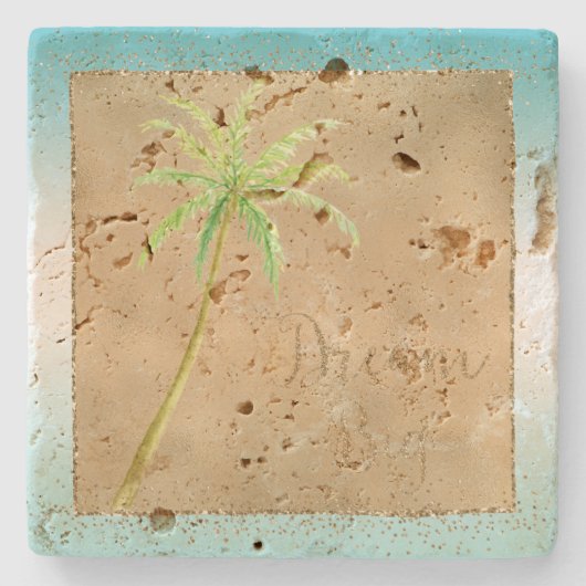 アクア金ゴールドグリッツグリッタートロピカルパームツリードリーム   ストーンコースター (正面)