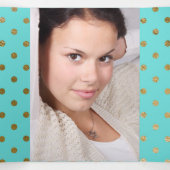 アクア金ゴールドドットとカスタムフォトキンセニェラ 三つ折り招待状 (内部中)