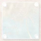 アクア金ゴールドパームツリーシャインブライトグリッター ガラスコースター (裏面)