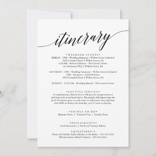 アクア金ゴールドビーチベリーズウェルカムレター&旅程 (裏面)