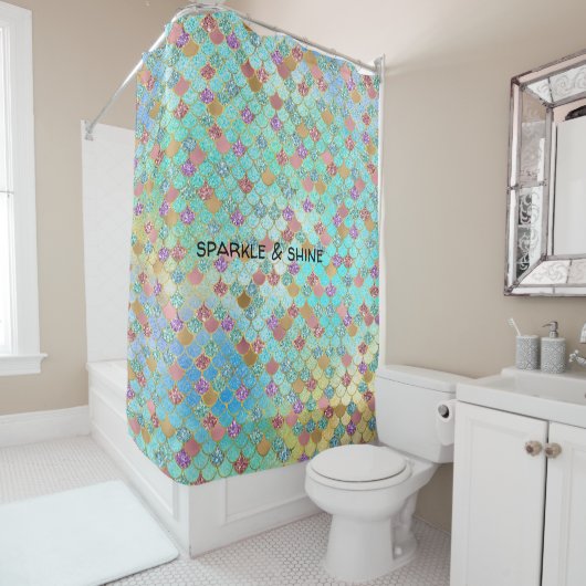 アクア金ゴールドピンクグリジーマーメイドグリッター シャワーカーテン (インサイチュ)