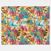 アクア金ゴールドピンクヒョウ絵を描 フリースブランケット (正面(横))