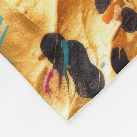 アクア金ゴールドピンクヒョウ絵を描 フリースブランケット (角)