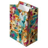 アクア金ゴールドピンクヒョウ絵を描 ミディアムペーパーバッグ (正面アングル)
