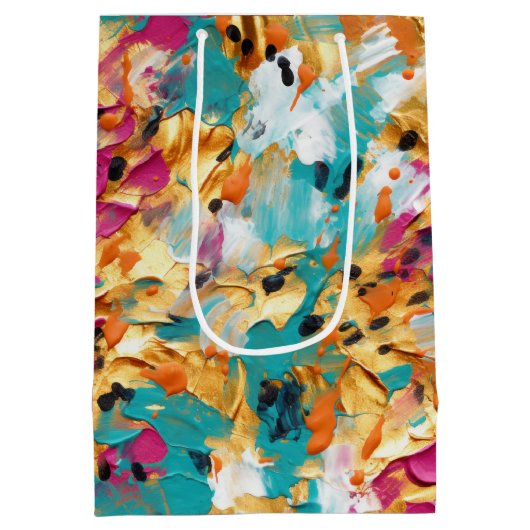 アクア金ゴールドピンクヒョウ絵を描 ミディアムペーパーバッグ (裏面)