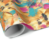 アクア金ゴールドピンクヒョウ絵を描 ラッピングペーパー (ロールコーナー)