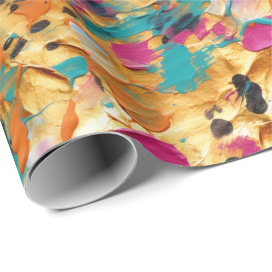アクア金ゴールドピンクヒョウ絵を描 ラッピングペーパー (ロールコーナー)
