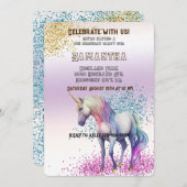 アクア金ゴールドピンクユニコーングリッター 招待状 (正面/裏面)