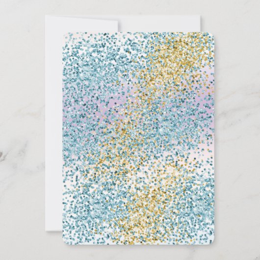 アクア金ゴールドピンクユニコーングリッター 招待状 (裏面)