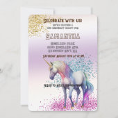 アクア金ゴールドピンクユニコーングリッター 招待状 (正面)