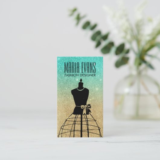 アクア金ゴールドブラックマネキングリッターファッション 名刺 (スタンド正面)