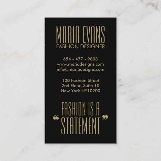 アクア金ゴールドブラックマネキングリッターファッション 名刺 (裏面)