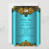 アクア金ゴールドブラックレースダイヤモンドバースデーパーティー 招待状 (裏面)