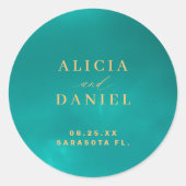 アクア金ゴールドブルー夏海行き先結婚式 ラウンドシール (正面)