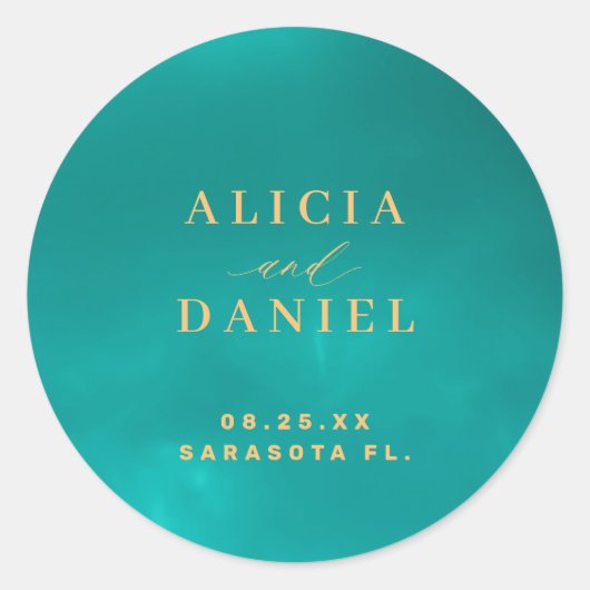 アクア金ゴールドブルー夏海行き先結婚式 ラウンドシール (正面)