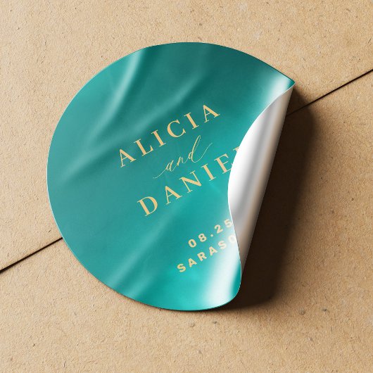 アクア金ゴールドブルー夏海行き先結婚式 ラウンドシール