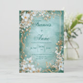 アクア金ゴールドブロッサム結婚式招待状 招待状 (スタンド正面)