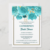 アクア金ゴールドホワイトローズウォーターブライダルシャワー 招待状 (正面)