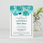 アクア金ゴールドホワイトローズウォーターブライダルシャワー 招待状 (スタンド正面)