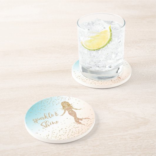 アクア金ゴールドマーメイドスパークルグリッター紙吹雪 コースター (側面)