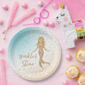 アクア金ゴールドマーメイドスパークルグリッター紙吹雪 ペーパープレート (パーティー)