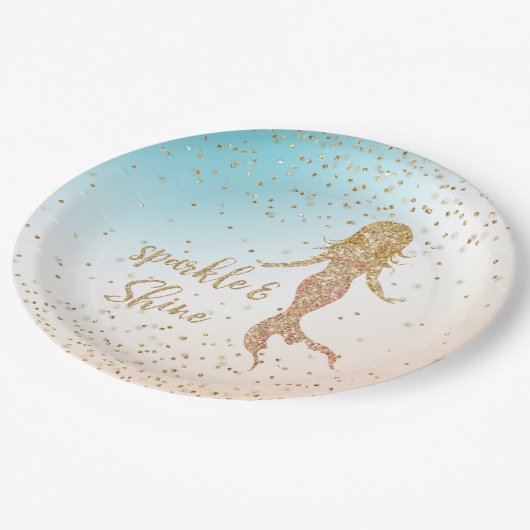 アクア金ゴールドマーメイドスパークルグリッター紙吹雪 ペーパープレート (アングル)