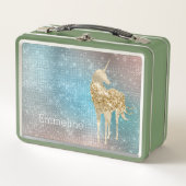 アクア金ゴールドユニコーンスパークル メタルランチボックス (正面)