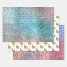 アクア金ゴールドユニコーンスパークル ラッピングペーパーシート