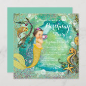 アクア金ゴールドリトルマーメイドアンダーシーバースデーパーティー 招待状 (正面/裏面)