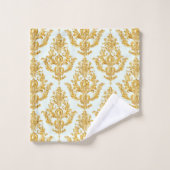 アクア金ゴールドルックダマスクバスルーム バスタオルセット (ウォッシュタオル)