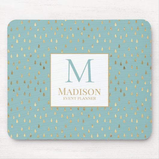 アクア金ゴールドレインドロップモダントレンディーモノグラム マウスパッド (正面)