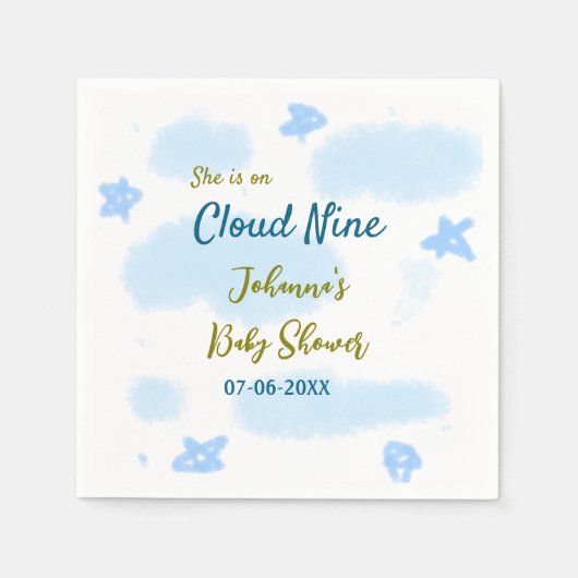 アクア金ゴールド彼女は雲9赤ちゃんシャワー雲の上にある スタンダードカクテルナプキン (正面)
