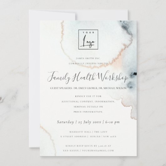 アクア金ゴールド水カラーブラシストローク工房イベント 招待状 (正面)